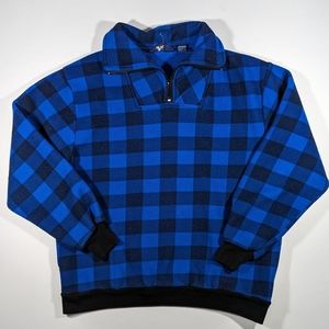 Vintage 90s Stats Plaid Pullover Men's Size XL Fleece Quarter Zip Blue Black